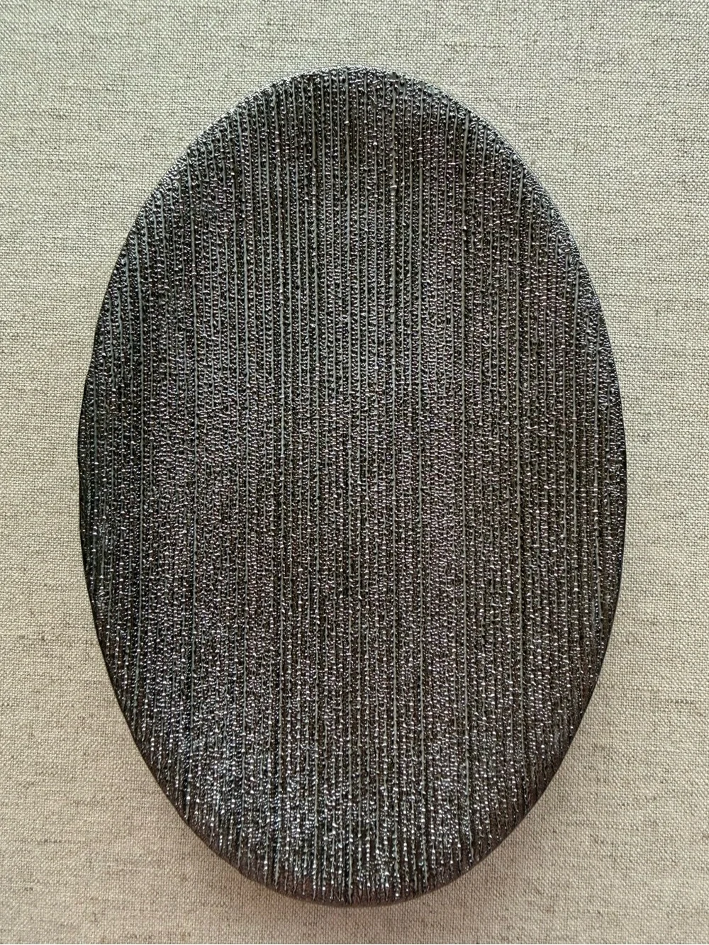 Metallic Silver Textured Oval Soap Dish Modern Vanity Decor